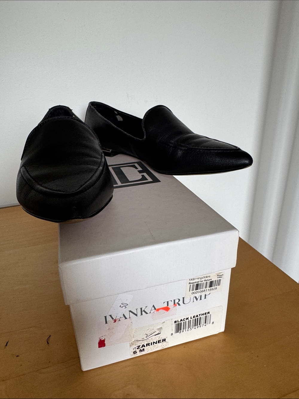 Ivanka Trump Black Leather Pointed Toe Loafers